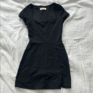 NWOT Qinsen Black Square Neck Tennis Dress